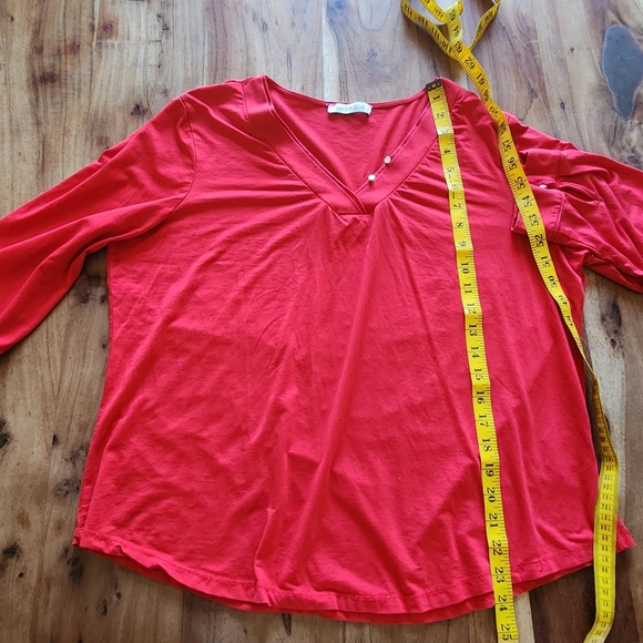 Coco y club red quarter sleeves v-neck top, size XL - Picture 9 of 9